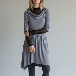 Nicole Bridger Grey Asymmetrical Jersey Long Sleeve Dress